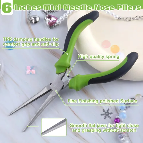 Miniatura 2 de SPEEDWOX Mini alicates de punta de aguja de 6 pulgadas para hacer joyas, mandíbulas suaves, alicates finos extra largos, herramienta profesional