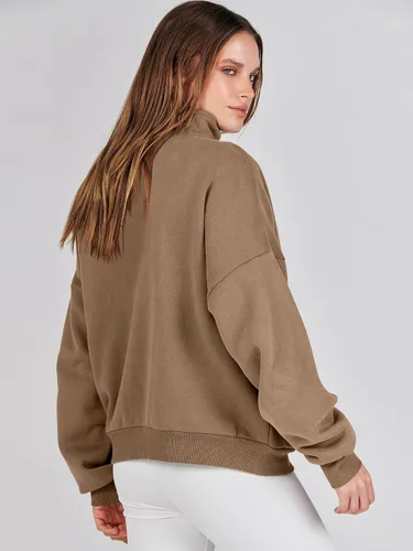 Miniatura 5 de ANRABESS Sudaderas de manga larga para mujer, forro polar de gran tamaño, media cremallera, sudaderas con capucha para adolescentes y niñas, suéter