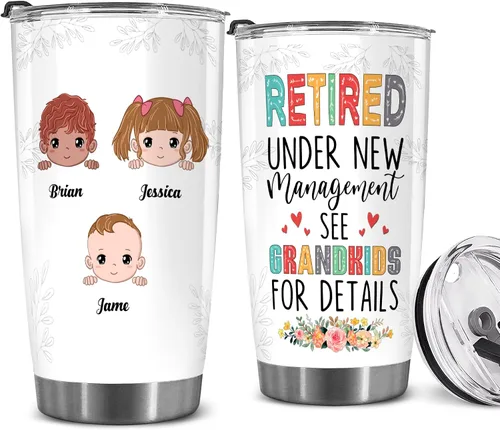 Miniatura 26 de WHIDOBE Vaso de jubilado personalizado (4 niños) personalizado para jubilados bajo nueva administración, mira a los nietos para obtener detalles