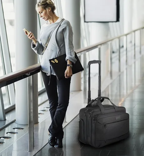 Miniatura 7 de KROSER Bolsa con ruedas para laptop para hombres y mujeres, maletín con ruedas para negocios para portátiles de hasta 17.3 pulgadas, bolsa