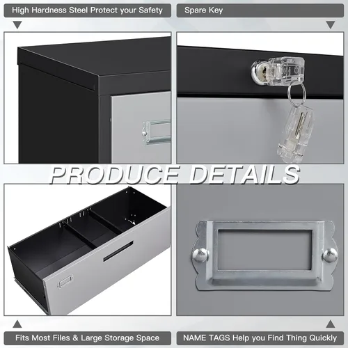 Miniatura 7 de Yizosh Archivador de 2 cajones con cerradura, gabinete de almacenamiento de archivos de oficina con bloqueo de metal con cajones, organizador