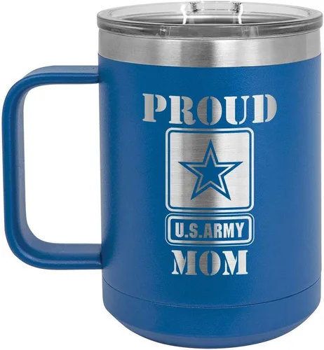 Miniatura 10 de PROUD ARMY MOM BLACK Taza de café de 15 oz con tapa deslizante Taza de café de viaje aislada Ideas de regalos del día de la madre de hijo o hija