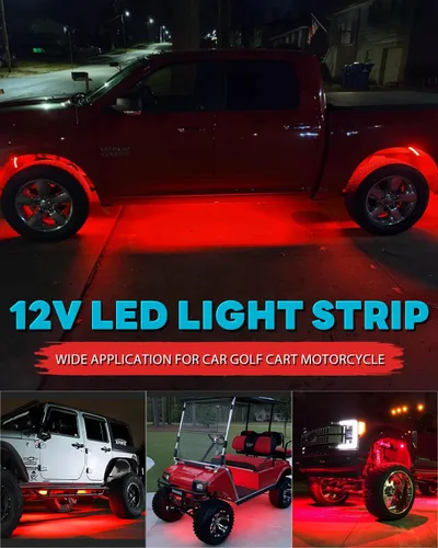 Miniatura 5 de Tira de luz LED de 12 V conectable de 24 pulgadas, tira de luces LED rojas para automóvil, carrito de golf, motocicleta, barco, gabinete, tira