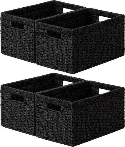 Miniatura 11 de joybest Cestas de mimbre negro para estantes, 13.4 pulgadas de largo x 8.3 pulgadas de ancho x 7.1 pulgadas de alto, cestas de almacenamiento