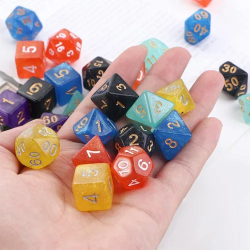 Miniatura 2 de Juego de 7 piezas de dados poliédricos con purpurina Star Shine D4 D6 D8 D10 D% D12 D20 Juego Juguetes Jugando Juegos Glitter Galaxy Dices