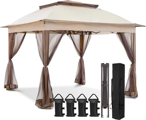 Miniatura 17 de EAGLE PEAK Gazebo desplegable de 11 x 11 pies con red de malla, toldo con mosquitero fácil de instalar para patio y jardín trasero, gazebo al aire