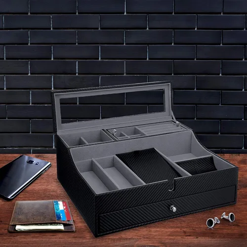 Miniatura 5 de Bandeja organizadora elegante para hombre para teléfono relojes lentes de sol joyas cartera anillos collar