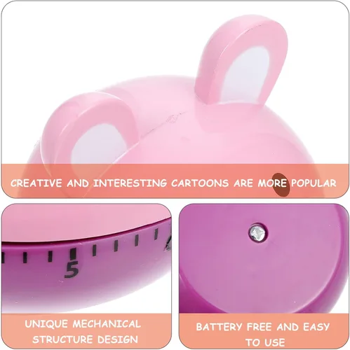 Miniatura 4 de Generic 2pcs Cartoon Kitchen Timer Lovely Bear Rabbit Mechanical Countdown Timer Portable Cooking Reminder for Baking Frying Egg Boiling and