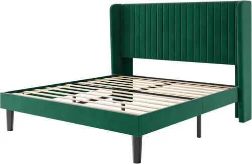 Miniatura 9 de SHA CERLIN Marco de Cama de Terciopelo Tamaño Queen con Cabecera de Respaldo Alto con Capitoné de Canales Verticales, Cama Plataforma Tapizada