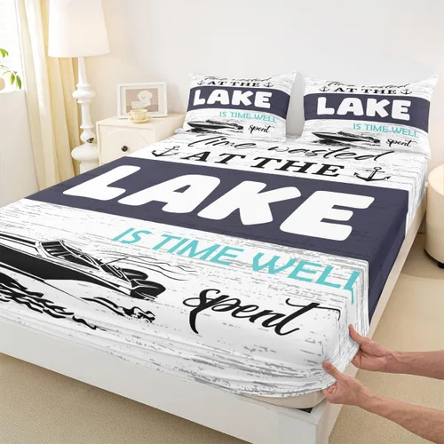 Miniatura 31 de Lake House - Sábana bajera ajustable tamaño individual, sábanas de anclaje náutico para niños, adolescentes, adultos, dormitorio, juego de ropa