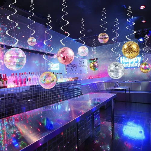 Miniatura 7 de Paquete de 40 decoraciones colgantes de discoteca – Decoraciones retro de cumpleaños de baile para niñas, suministros de fiesta de discoteca
