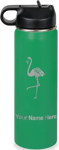 Miniatura 36 de LaserGram Botella de agua personalizada, flamenco, acero inoxidable de doble pared aislada al vacío con popote superior, regalo grabado