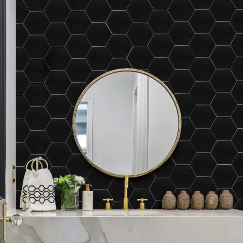 Miniatura 3 de Azulejo Hexagonal Negro de Pelar y Pegar para Salpicaduras, Azulejo de Cocina Autoadhesivo de Nido de Abeja de Aluminio para Pegar en Paredes