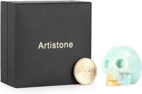 Miniatura 6 de Artistone Estatuas de calavera de cristal de 2.0 pulgadas, figuras de esqueleto humano talladas a mano, escultura de hueso de cabeza, estatua