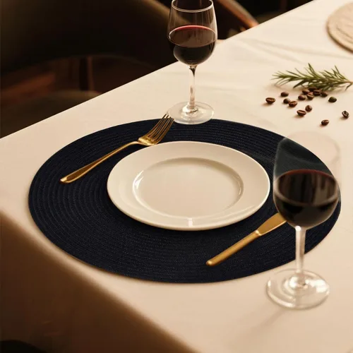 Miniatura 6 de FunWheat Juego de 4 manteles individuales redondos trenzados para mesas de comedor, manteles tejidos resistentes al calor, 15 pulgadas