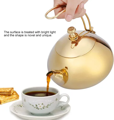 Miniatura 2 de Hervidor eléctrico de acero inoxidable de 1,5 L, calentamiento rápido, 0.024 in de grosor, cuerpo con luz brillante tratada para café (dorado)