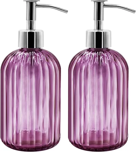 Paquete de 2 dispensadores de jabón de vidrio con bomba, dispensador de jabón líquido de 13.5 fl oz para jabón, champú y loción para cocina, baño,