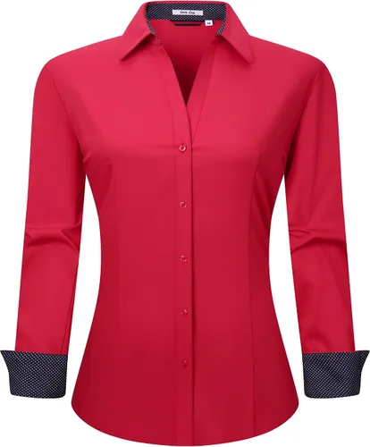 Miniatura 17 de Esabel.C Camisas de manga larga con botones para mujer, ajuste regular, blusa de trabajo elástica