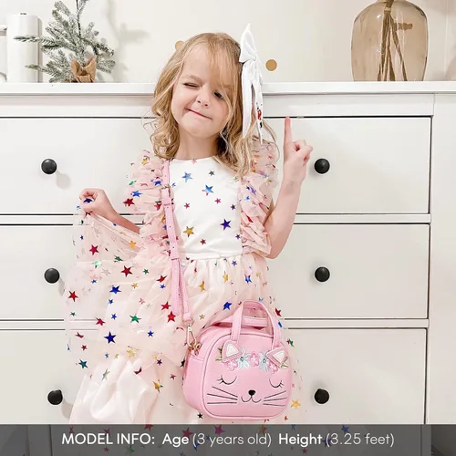 Miniatura 7 de mibasies Bolso para niñas pequeñas, bolsos de mano para niños de 3 a 8 años, Gato A3, Bolso de mano de animal