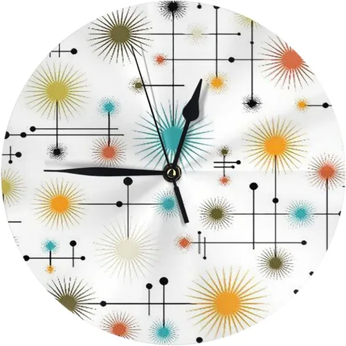 Star Retro Go - Reloj de pared redondo de líneas modernas de mediados de siglo, reloj silencioso de 10 pulgadas sin tictac, estilo retro decorativo