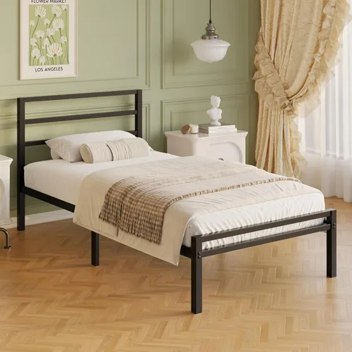 Miniatura 5 de Lutown-Teen Base de cama individual XL con cabecero y estribo, plataforma de metal clásica de 12 pulgadas, marco de cama individual XL, no necesita