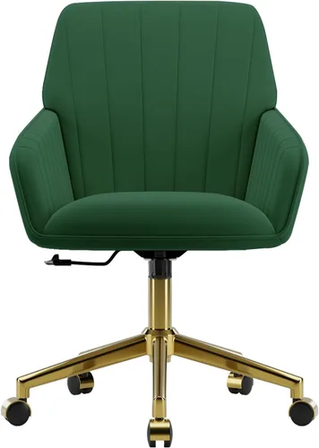 Miniatura 23 de Silla de escritorio de terciopelo con rayas para oficina en casa, silla tapizada moderna con altura ajustable y giro de 360°, con ruedas, silla