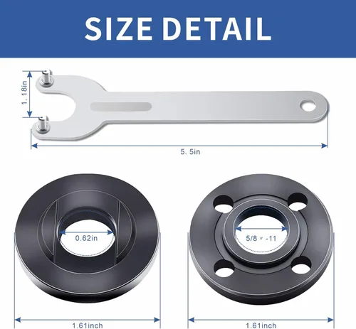 Miniatura 2 de 7 piezas de kit de llave de tuerca para amoladora angular, llave de tuerca de amoladora angular, 5/8-11 brida de metal con tuerca de bloqueo
