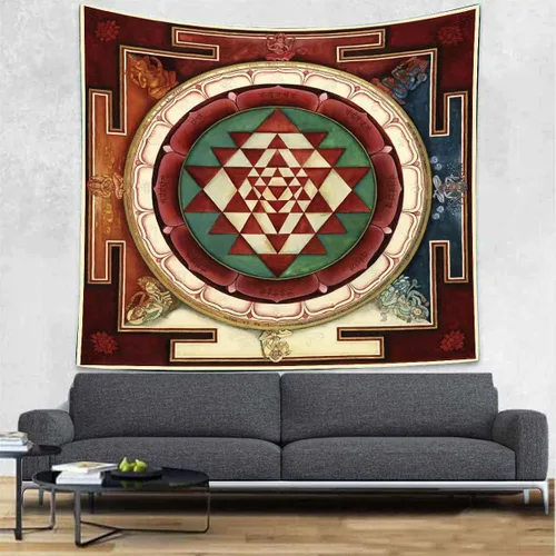 UHOMETAP Sri Yantra Tapiz Mandala Yoga Meditación Tapices Geometría Sagrada Decoración de Pared Arte Colgante de Pared para Dormitorio Sala de estar