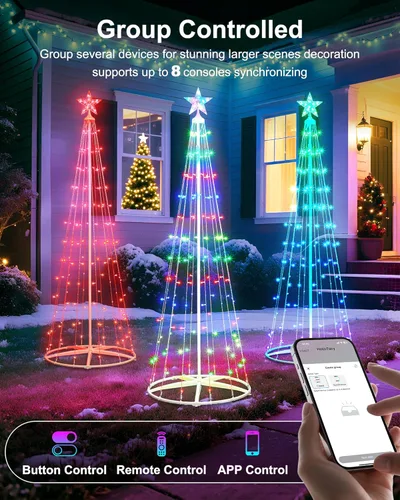 Miniatura 6 de Paquete de 2 Luces Inteligentes de Árbol de Navidad en Forma de Cono - Árbol Artificial de 5 Pies con 130 LED y 6 Pies con 154 LED con Estrella