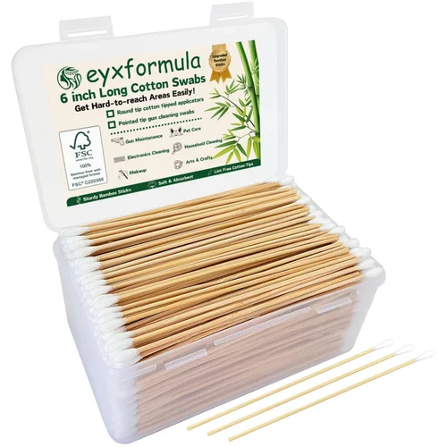 Miniatura 10 de Eyxformula 200 hisopos de algodón de 6 pulgadas de largo con palos de bambú, 100 puntas redondas y 100 puntas de precisión para limpiar armas