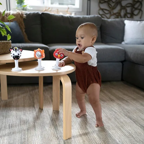 Miniatura 4 de Baby Einstein Rattle & Jingle Trio - Juego de sonajeros musicales para llevar para silla alta a partir de 6 meses, multicolor, 3 unidades Sonajero