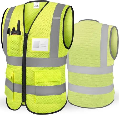 TICONN Chaleco de seguridad reflectante de alta visibilidad Clase II de malla para mujeres y hombres Cumple con los estándares ANSI Amarillo