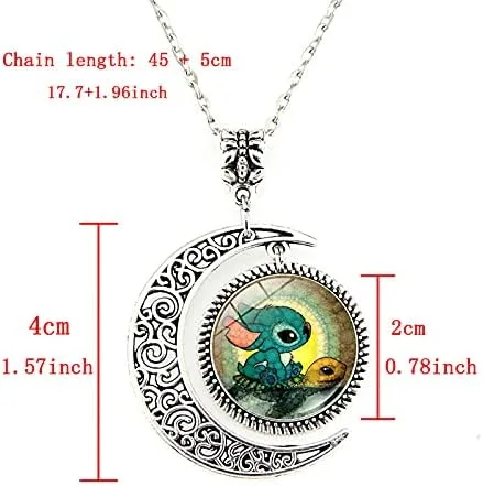 Miniatura 3 de AIIGOU Collar con colgante de luna, puntada y collar de tortuga, collar de caricaturas crecientes, Acero inoxidable, No es una piedra preciosa