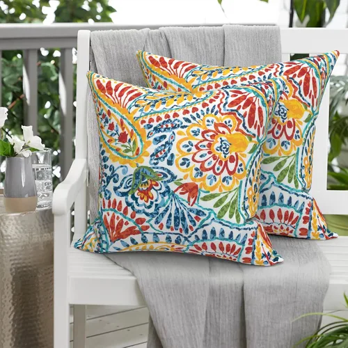 Miniatura 238 de Juego de 2 almohadas para exteriores de 16 x 16 pulgadas, repelentes al agua con interiores, para muebles de patio, hogar, jardín, geometría bohemia