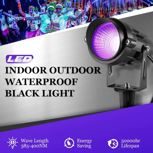 Miniatura 2 de Luces LED negras de Halloween de 12 W, focos de luz negra para exteriores con enchufe de EE. UU., IP66, impermeable, para fiestas de baile