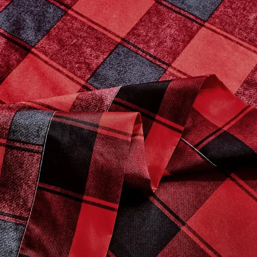 Miniatura 8 de Juego de Edredón y Sábanas de Navidad Queen en una Bolsa, 7 Piezas, Cuadros Búfalo Gingham Rojo y Negro, Juego de Ropa de Cama Estilo Navideño