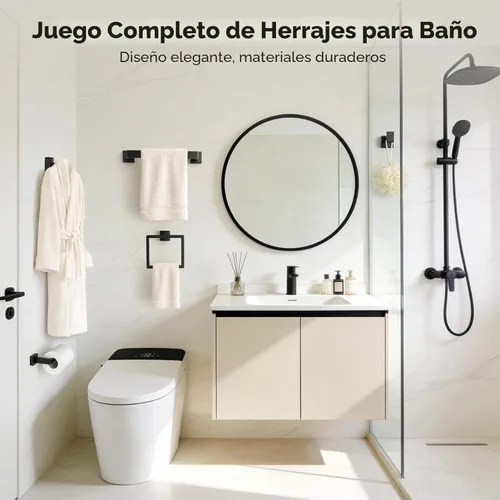 Miniatura 7 de Juego de accesorios de baño de 5 piezas en negro mate, juego de barras de toallas de baño de acero inoxidable SUS304, toalleros para baño montados