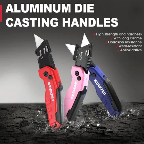 Miniatura 8 de WORKPRO Cuchillo utilitario plegable, cambio rápido de cuchillas, cuchillo de afeitar para cartones, cartón, cajas, almacenamiento de cuchillas