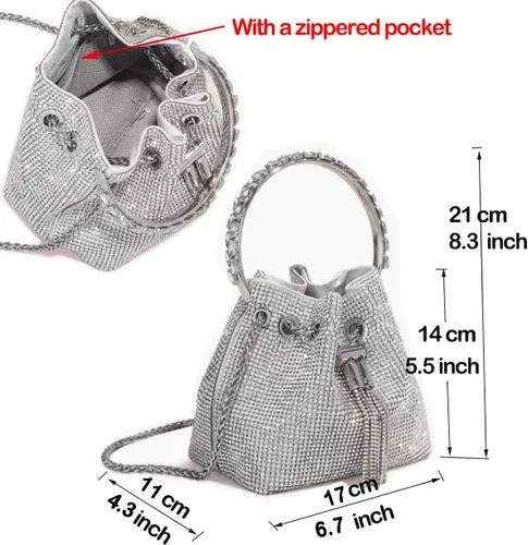 Miniatura 6 de Bolso de noche con diamantes brillantes para mujer, bolso de mano con diamantes de imitación para fiesta, baile de graduación, cóctel