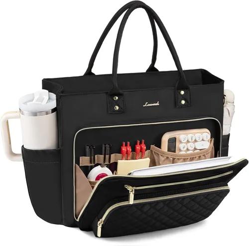 LOVEVOOK Bolsa Tote para Maestras para Mujeres Trabajo, Bolsa para Laptop Bolsa Tote de Trabajo Bolsas de Enfermera Con Portavasos Grande, Maletín
