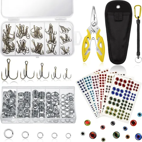 Miniatura 9 de Skylety 200 anillos divididos de acero inoxidable para pesca, 50 ganchos agudos, conector de aparejos de señuelo, alicates de pesca, cordón de Azul