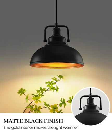 Miniatura 2 de Paquete de 2 luces colgantes negras de 11.5 pulgadas, altura ajustable, luces colgantes vintage para isla de cocina, comedor, granero, bar, sala