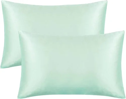 Miniatura 24 de FLXXIE Paquete de 2 fundas de almohada estándar de satén con cremallera para cabello y piel, sedosas y súper suaves (20 x 26 pulgadas), fundas