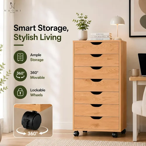 Miniatura 4 de Cajón de 5 cajones con gabinete de 2 estantes, negro, almacenamiento inteligente, perfilado con divisores ajustables, ruedas con cerradura