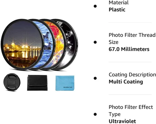 Miniatura 6 de Filtro de estrella de 2.638 in, 4 piezas de filtro de lente Starburst (4 puntos, 6 puntos, 8 puntos, 12 puntos) con tapa de lente central para Canon