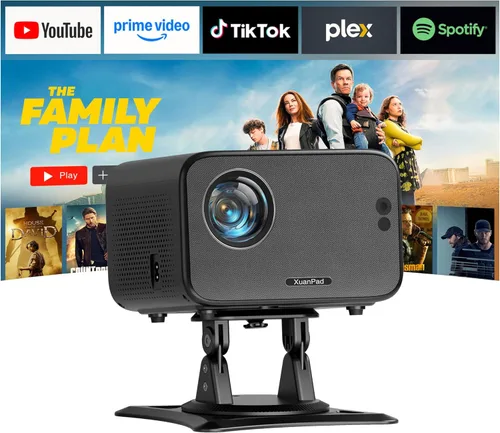 Miniatura 9 de [Aplicación con licencia oficial y enfoque automático] Mini proyector inteligente negro con WiFi y Bluetooth, proyector de película compatible