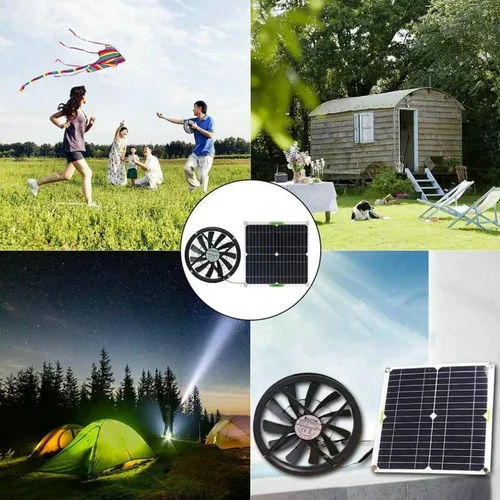 Miniatura 5 de VIGAN Ventilador con panel solar de 100 W, mini ventilador de escape solar de 10 pulgadas para perro, casa de pollo, invernadero, cargador