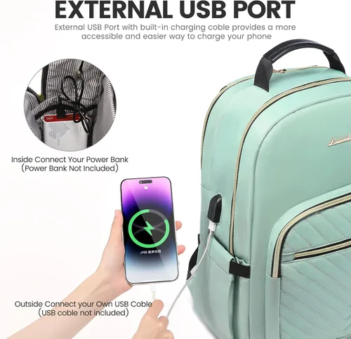 Miniatura 5 de LOVEVOOK Mochila para laptop de 17.3 pulgadas para mujer, bonita mochila de viaje para mujer, bolsa profesional para computadora portátil, Verde