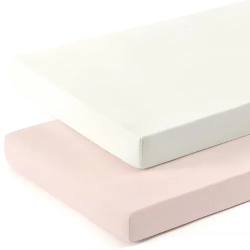 Miniatura 19 de GRSSDER Juego de 2 sábanas ajustadas de punto de jersey elástico ultra suave, paquete portátil y mini sábanas para niñas, elegante acuarela rosa