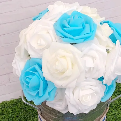 Miniatura 9 de Wrapables® Flor de rosa artificial, flores de tacto real para ramos de boda y centros de mesa, aguamarina